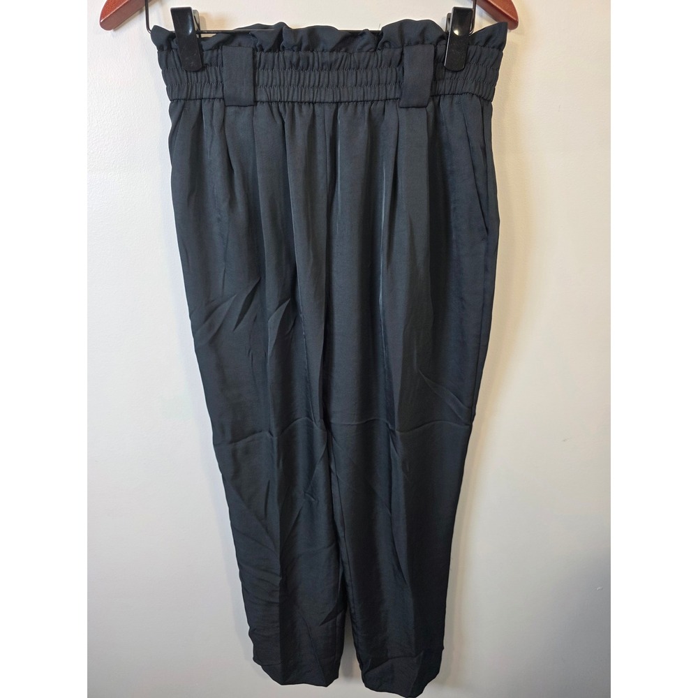 Zara Womens Black Paperbag Waist Tapered Trousers High Rise Pleated Pants Size M